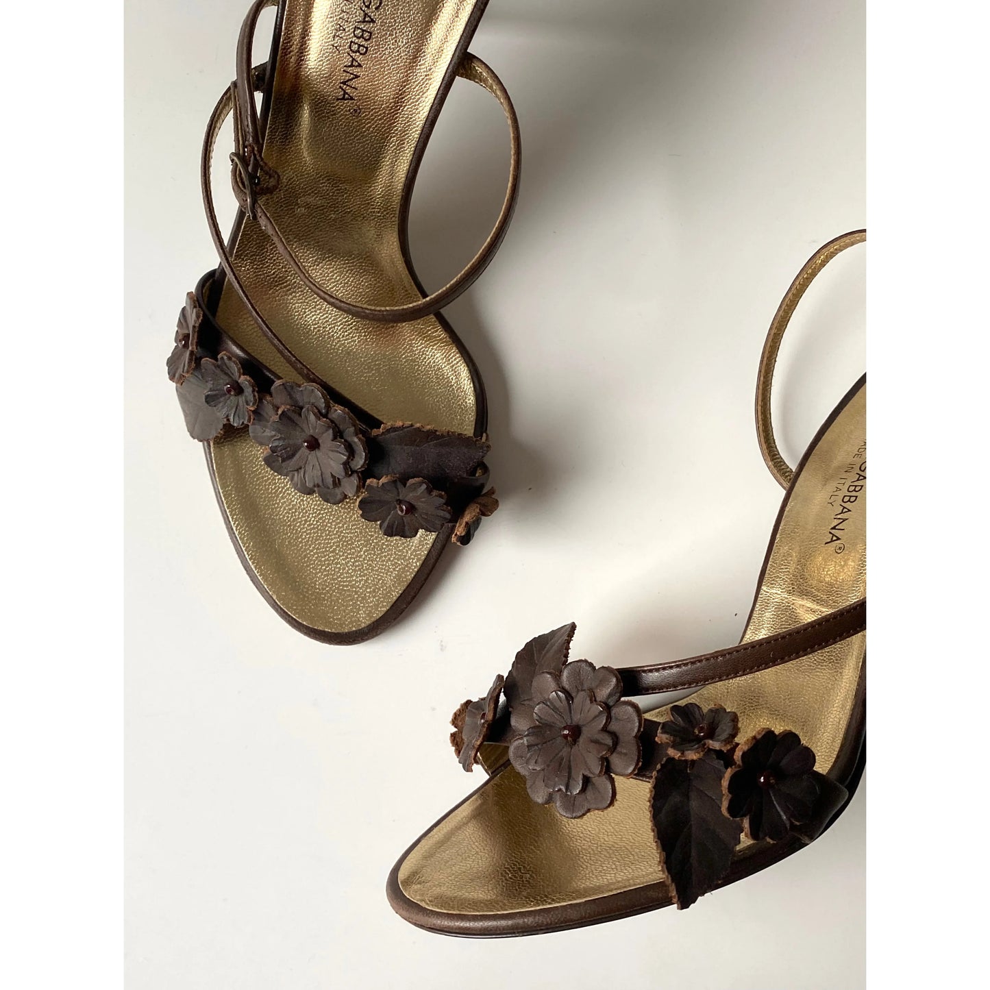 Dolce Gabbana Flower Sandal Brown & Gold (EU 37)