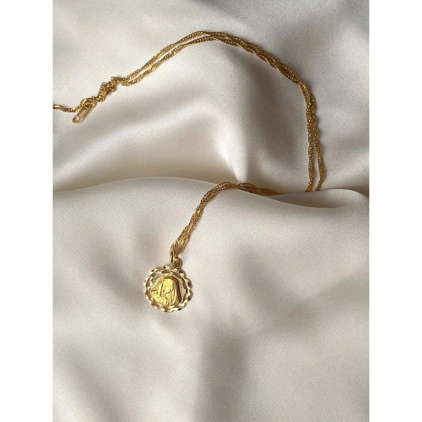 Solid Gold Vintage Virgin Mary Necklace