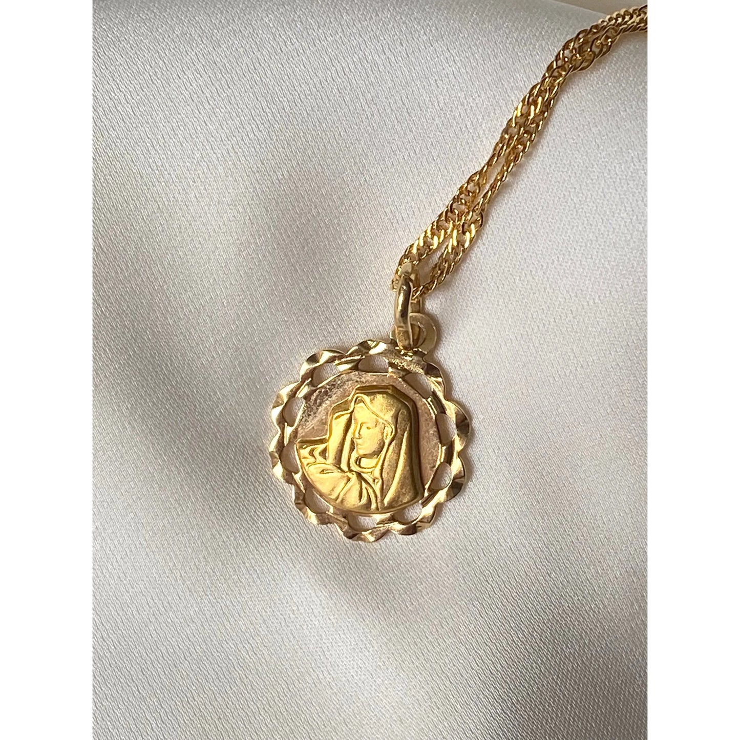 Solid Gold Vintage Virgin Mary Necklace