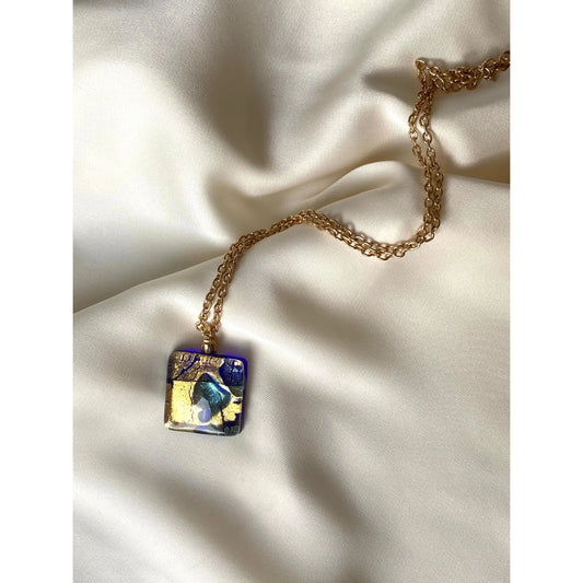 Vintage Murano Glass Necklace Blue & Gold