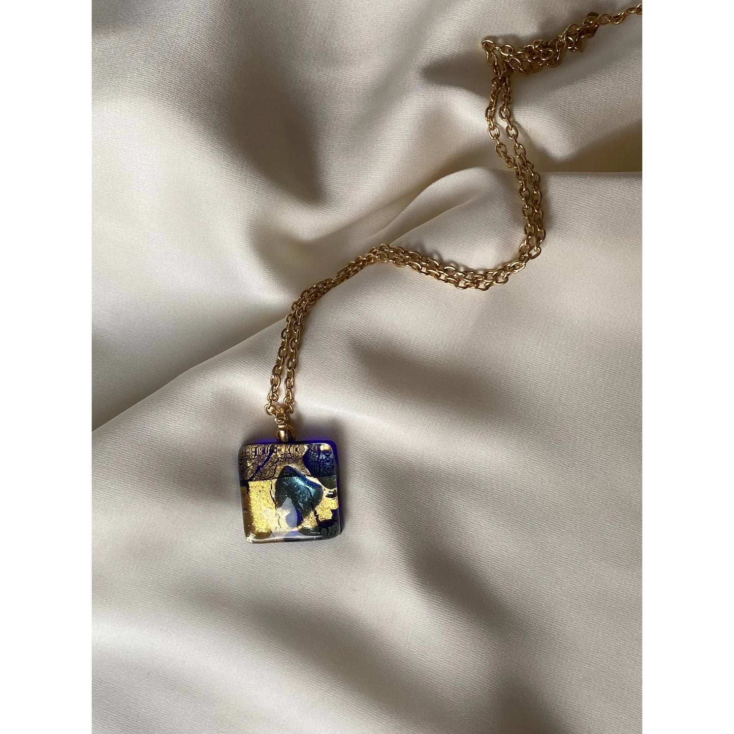 Vintage Murano Glass Necklace Blue & Gold