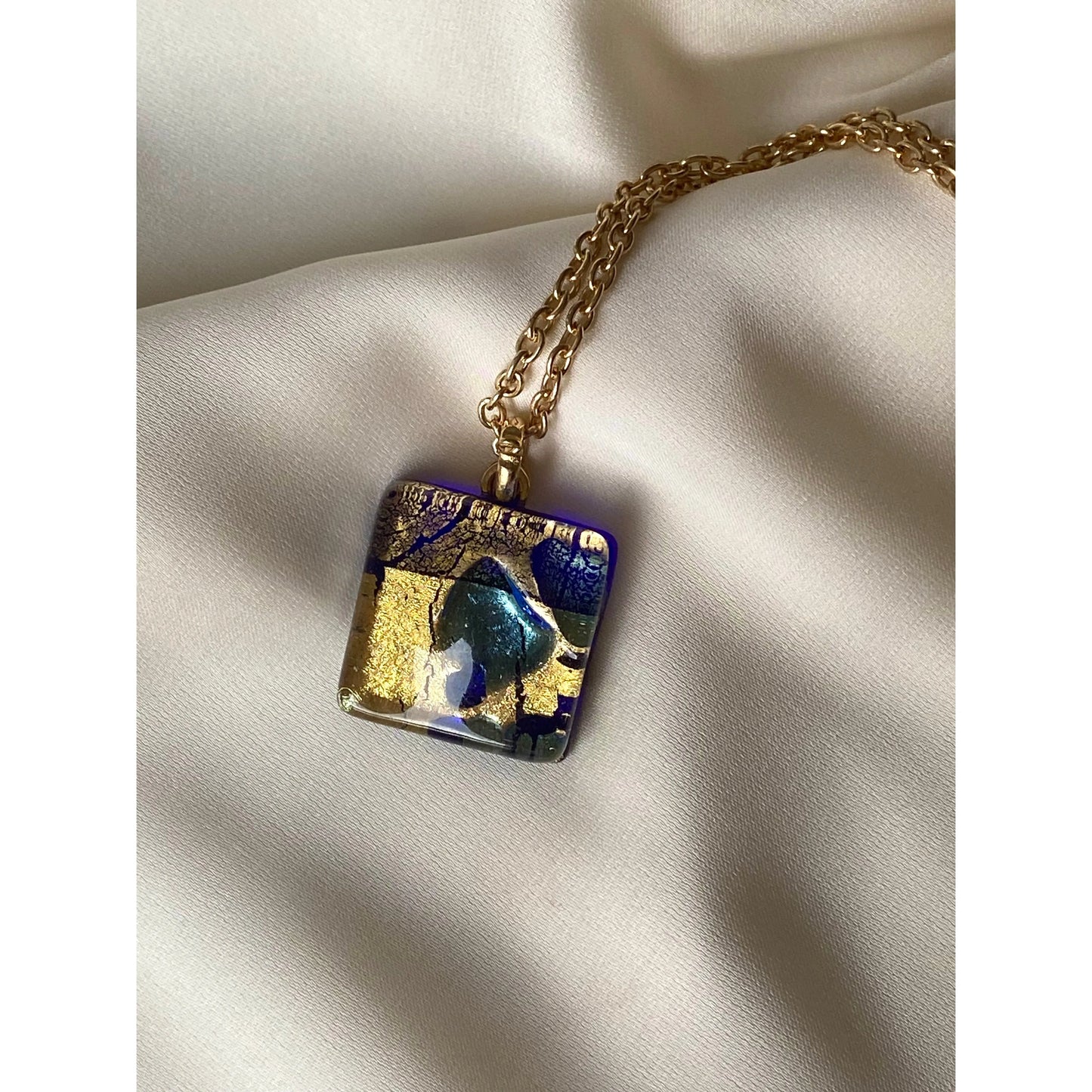 Vintage Murano Glass Necklace Blue & Gold