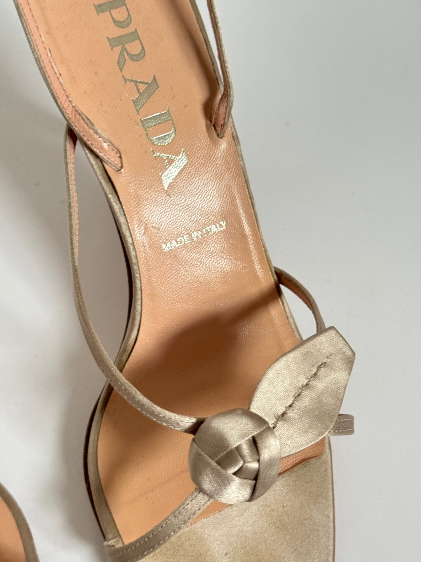 Prada Rose Bud Heels in Champagne Metallic (EU 36,5)