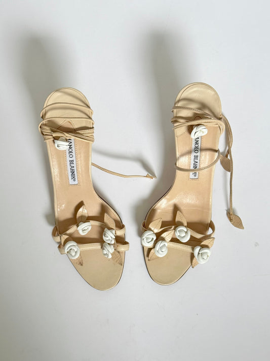 Vintage Manolo Blahnik rose vine flower heels sandals Ciao Kasia