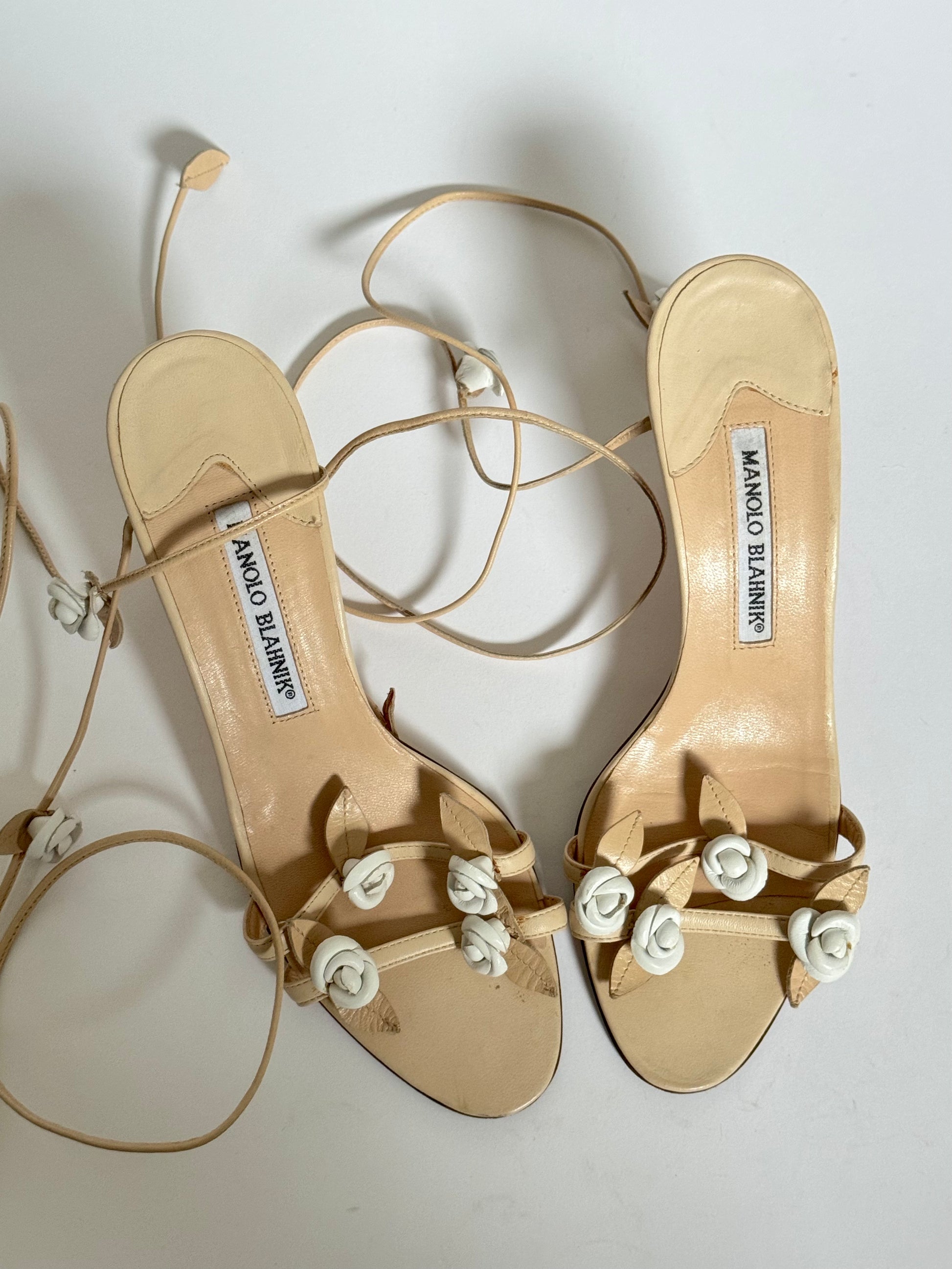 Vintage Manolo Blahnik rose vine flower heels sandals Ciao Kasia