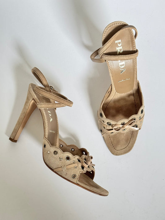 Vintage Prada eyelet sandals in beige from Ciao Kasia