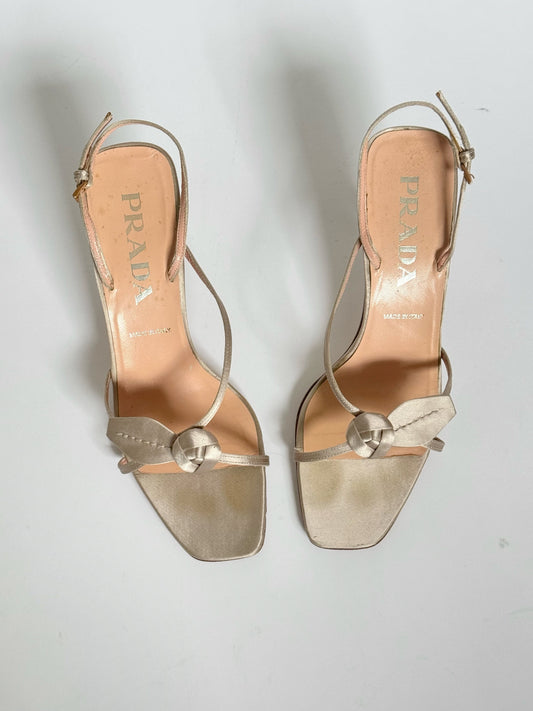 Prada Rose Bud Heels in Champagne Metallic (EU 36,5)