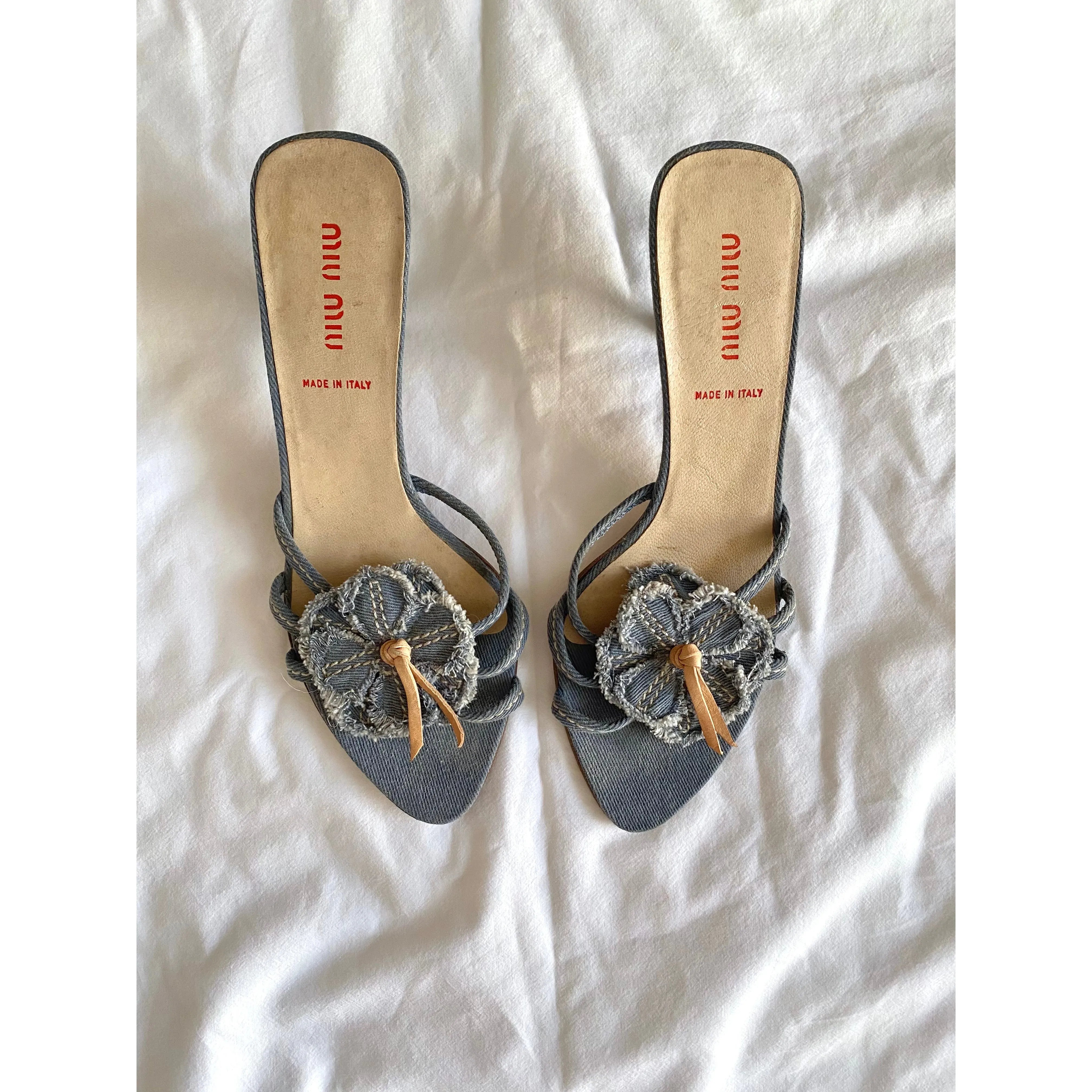 Miu miu discount denim floral heels