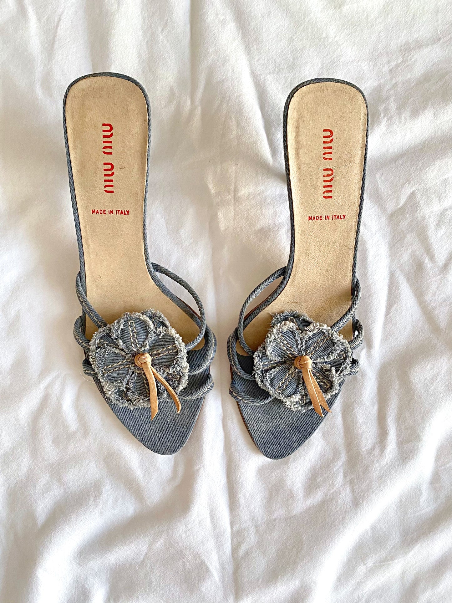 Miu Miu Flower Kitten Heels in Denim (EU 36)