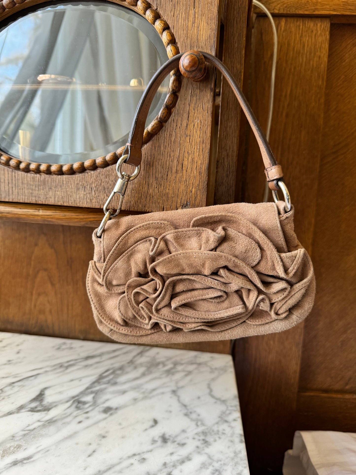 Vintage YSL Mini Nadja Suede Bag in Beige