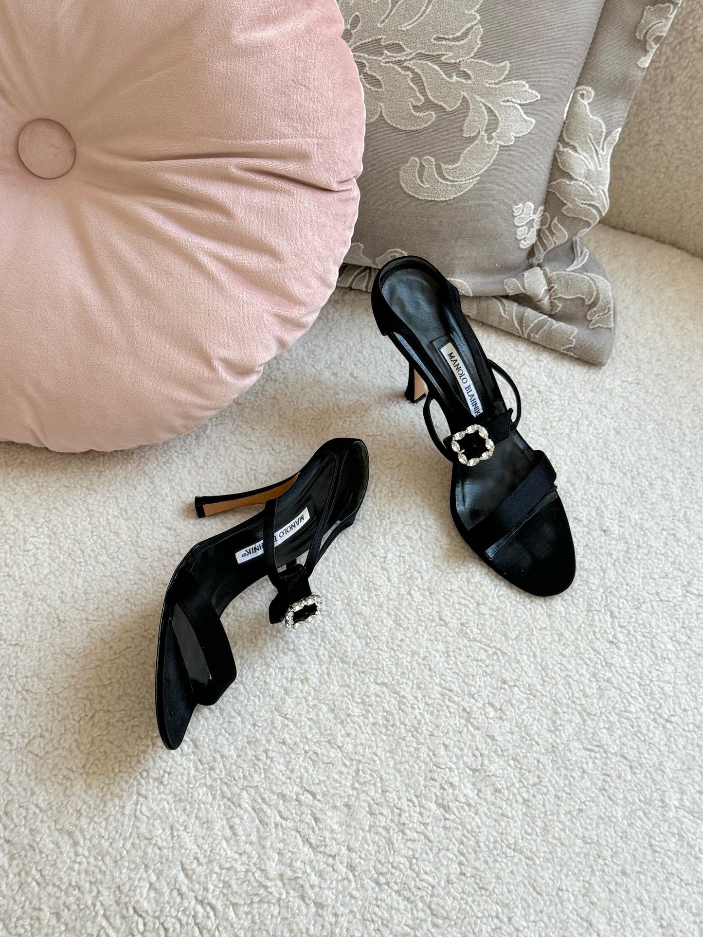 Manolo Blahnik Jeweled Sandals in Black & Silver (EU 39)