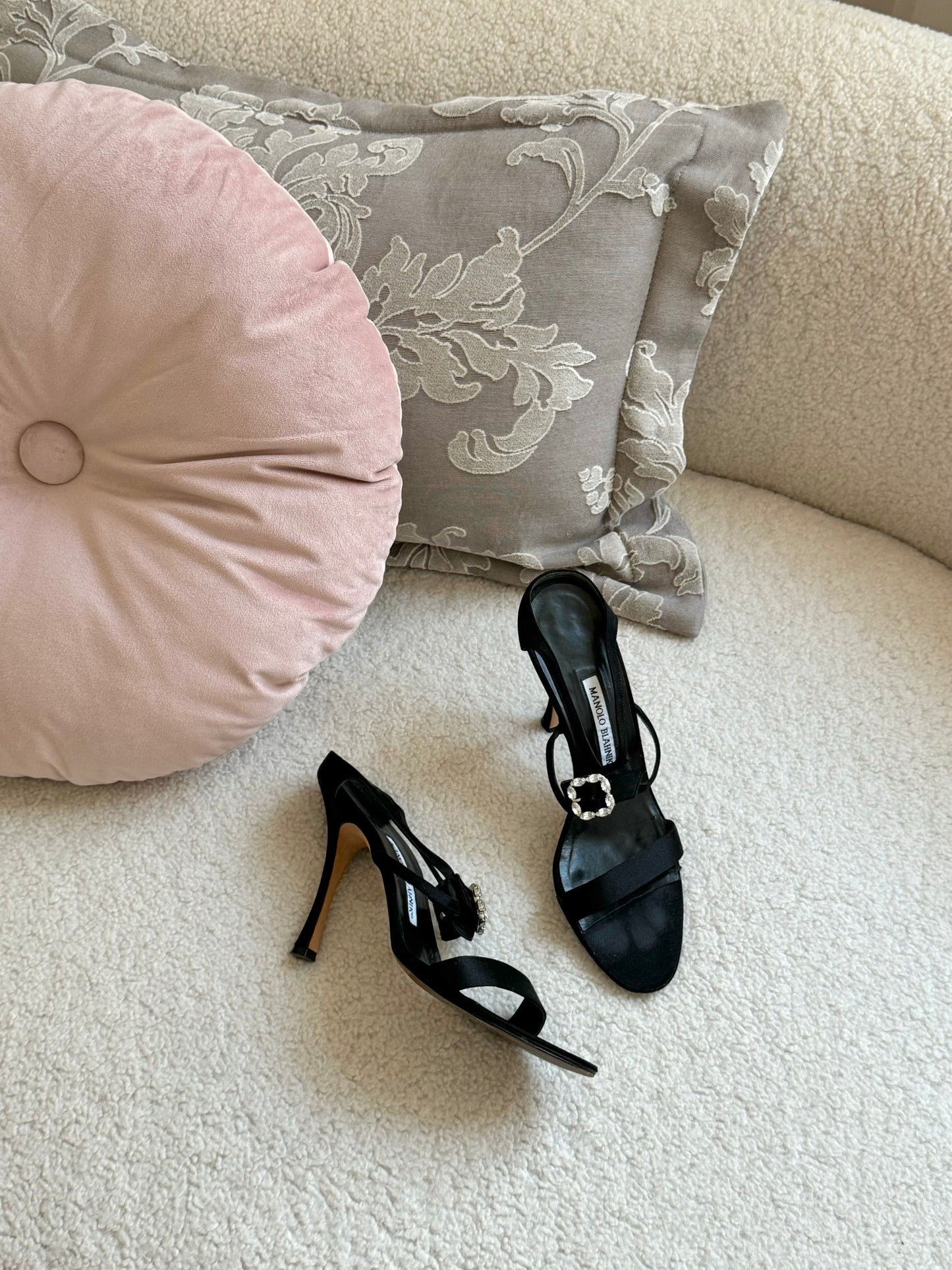 Manolo Blahnik Jeweled Sandals in Black & Silver (EU 39)