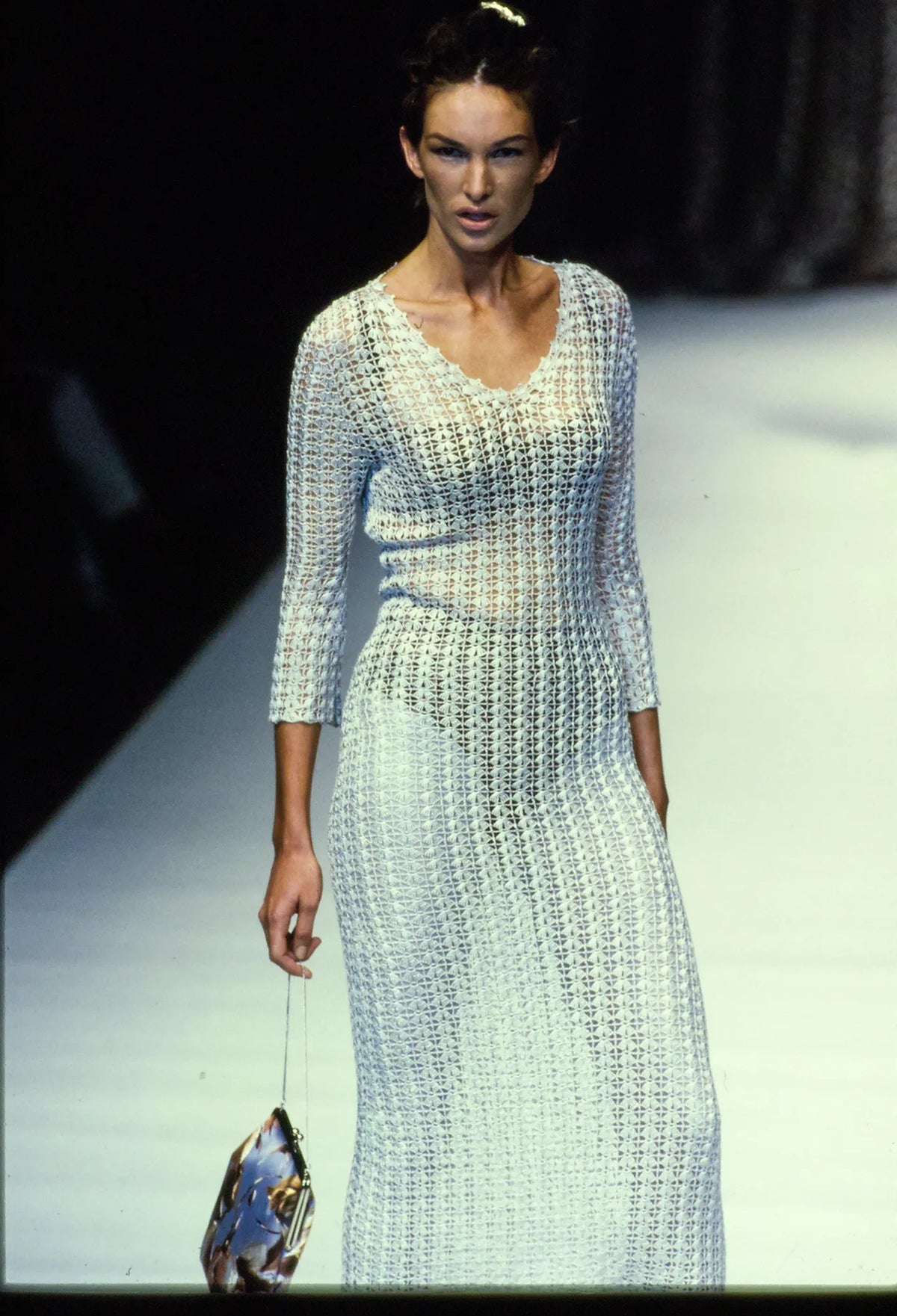 ICONIC Dolce Gabbana D&G S/S 1997 Fishnet Dress In White Virgin Mary Charm (M)