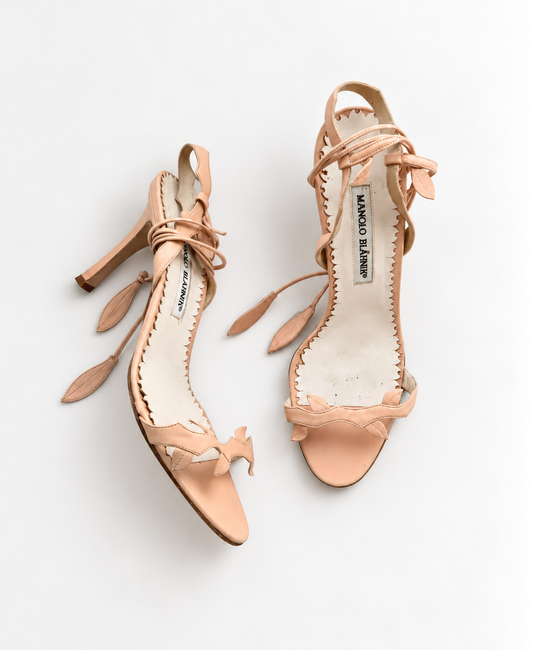 ICONIC Manolo Blahnik Vine Strappy Sandals Heels In Nude (EU 38)