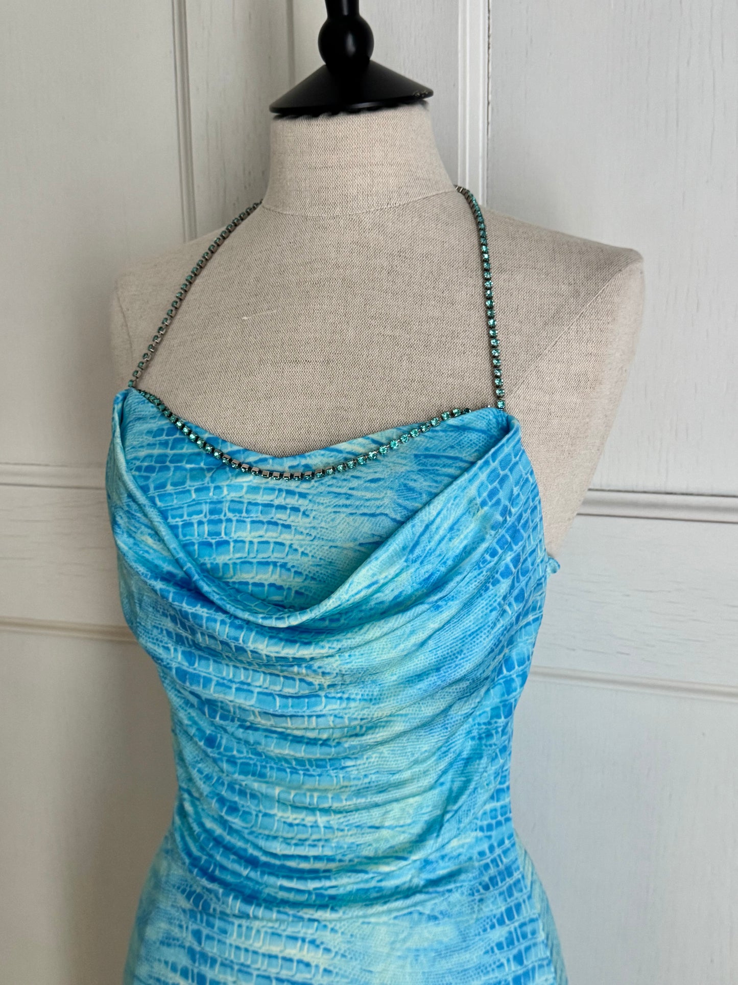 Roberto Cavalli Class Cavalli Blue Croc Rhinestone Dress (XS and S)