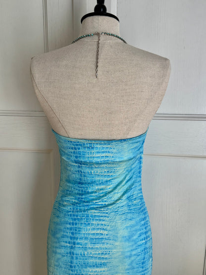 Roberto Cavalli Class Cavalli Blue Croc Rhinestone Dress (XS and S)