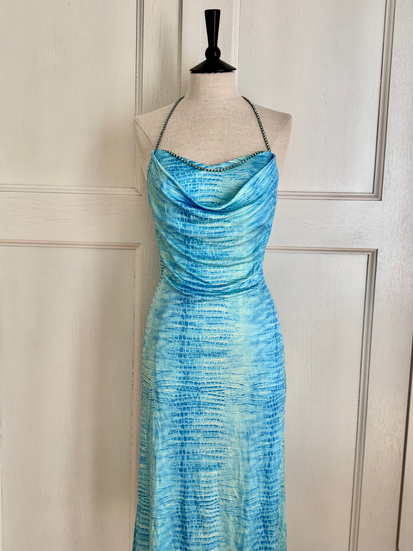 Roberto Cavalli Class Cavalli Blue Croc Rhinestone Dress (XS and S)