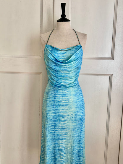 Roberto Cavalli Class Cavalli Blue Croc Rhinestone Dress (XS and S)