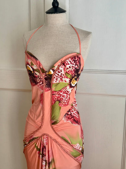 ICONIC Roberto Cavalli S/S 2004 Orchid Viscose Dress in Peach (S)