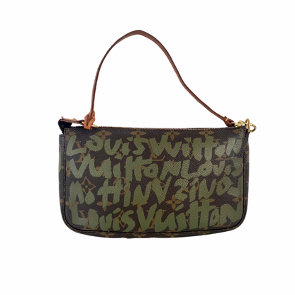 Louis Vuitton x Stephen Sprouse Graffiti Pochette in Green, LV pochette graffiti, Louis Vuitton Graffiti pochette, Louis Vuitton graffiti handbag khaki, LV vintage bags, LV vintage pochette, preloved Louis Vuitton bags, preowned Louis Vuitton pochette, LV stephen Sprouse collab