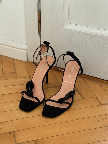 Prada Vintage 90s Rosebud Satin Silk Sandals (EU 39,5)