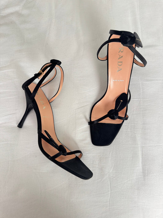 Prada Vintage 90s Rosebud Satin Silk Sandals (EU 39,5)