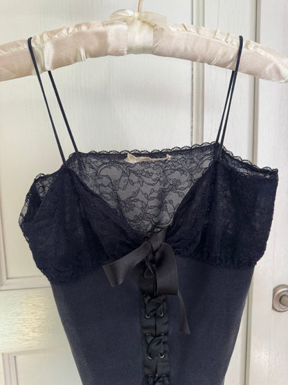 Valentino Vintage Lace And Ribbon Navy Top (M)