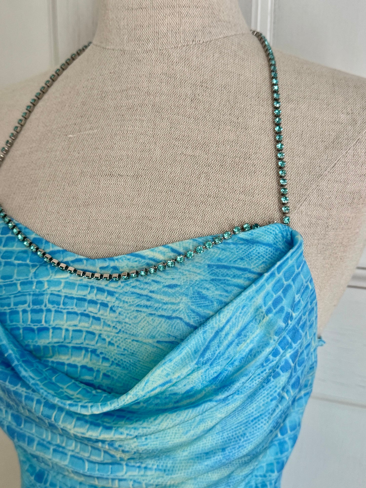 Roberto Cavalli Class Cavalli Blue Croc Rhinestone Dress (XS and S)