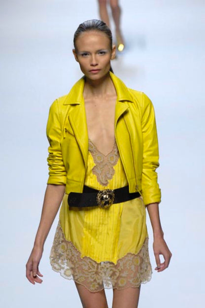 RUNWAY Blumarine 2008 Spring / Summer Silk Yellow Beaded Lace Dress (IT 44 / L)