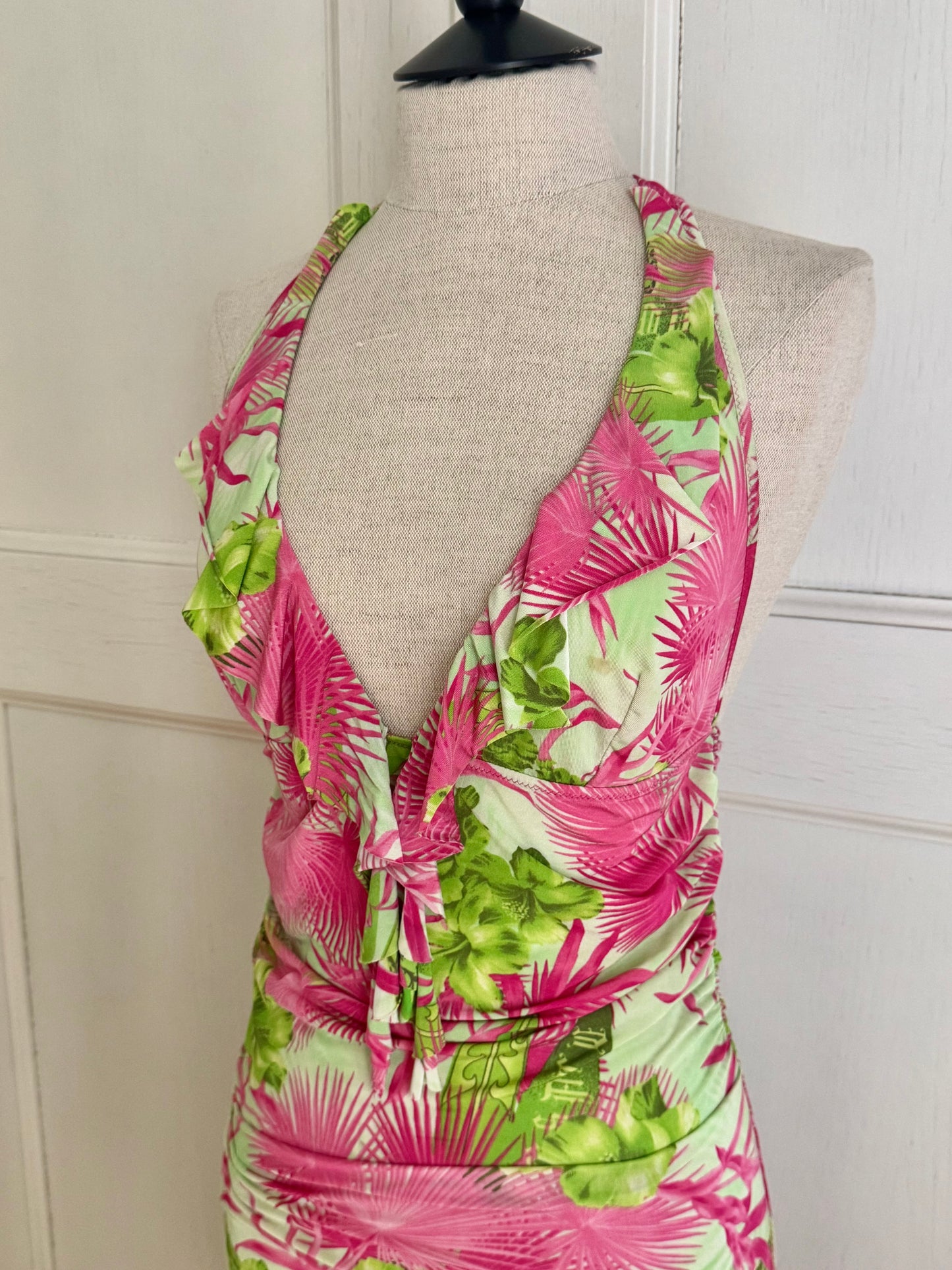 Versace S/S 2004 Ruffled Tropical Dress (M)