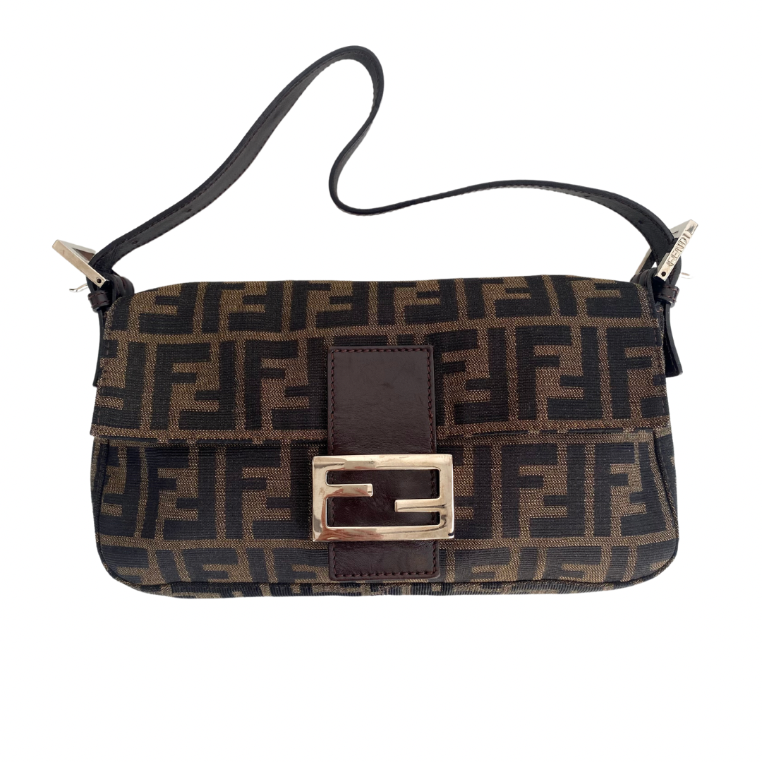 Vintage Fendi Baguette Zucca monogram preloved luxury bag preowned Fendi handbag brown baguette 