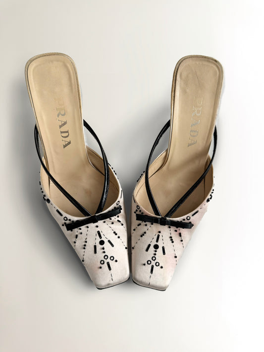 ICONIC Prada Beaded Ribbon Mules S/S 2000 (EU 38)