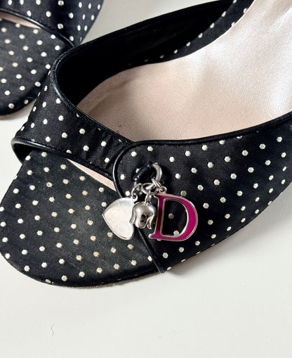 ICONIC Christian Dior Charms Black Polka Dot Heels (EU 39)