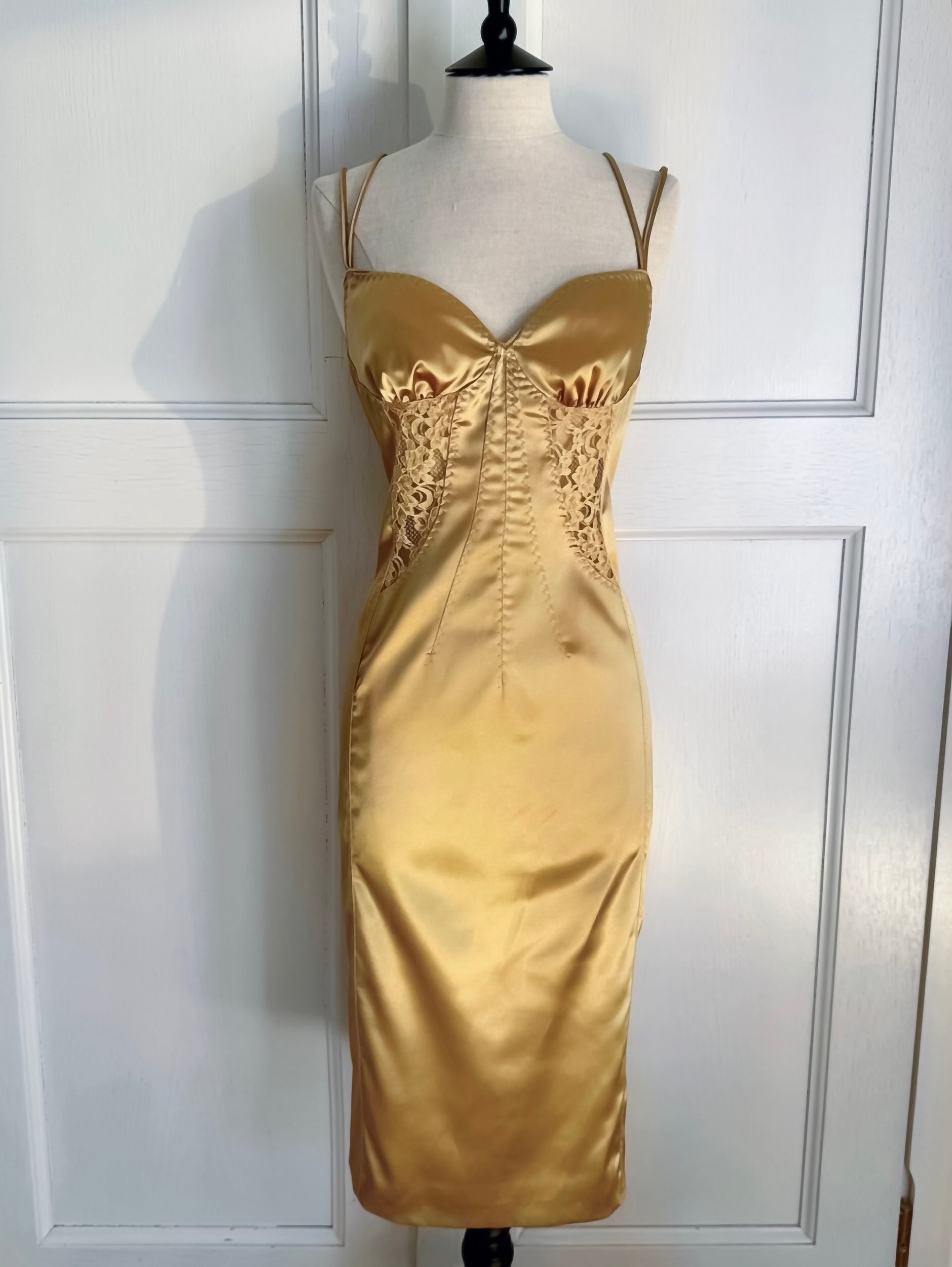 RUNWAY D&G Gold Fall / Winter 2003 Bodycon Corset Dress With Lace (L) –  Ciao Kasia