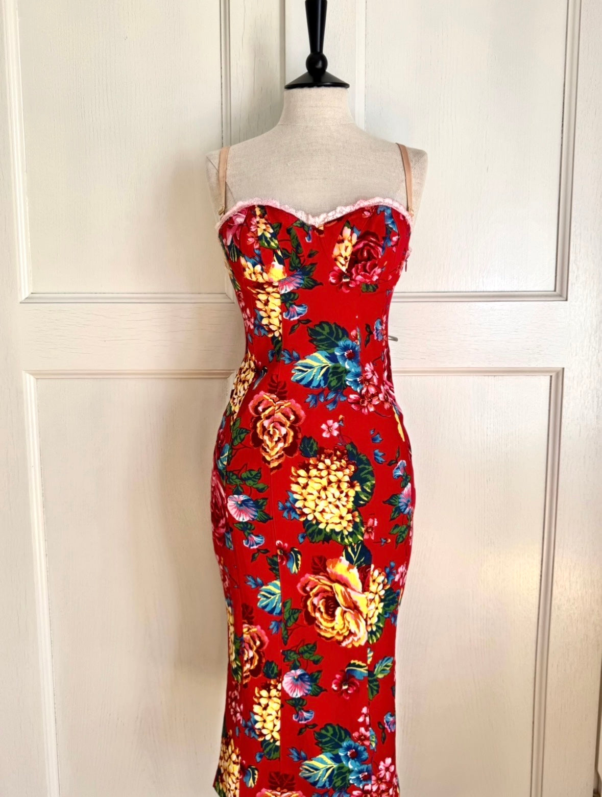 Dolce Gabbana D&G S/S 2003 Red Floral Denim Corset Dress (M)