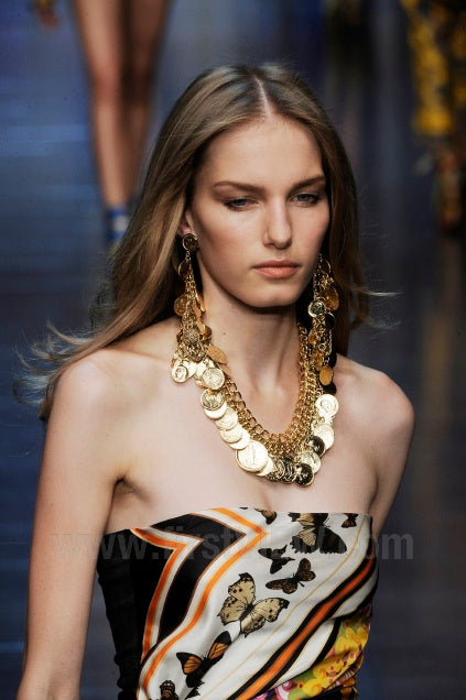 RUNWAY D&G 2012 Silk Print And Denim Dress (S / IT 38)