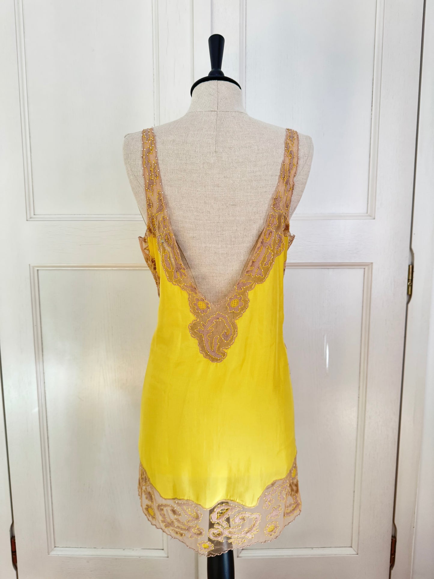 RUNWAY Blumarine 2008 Spring / Summer Silk Yellow Beaded Lace Dress (IT 44 / L)