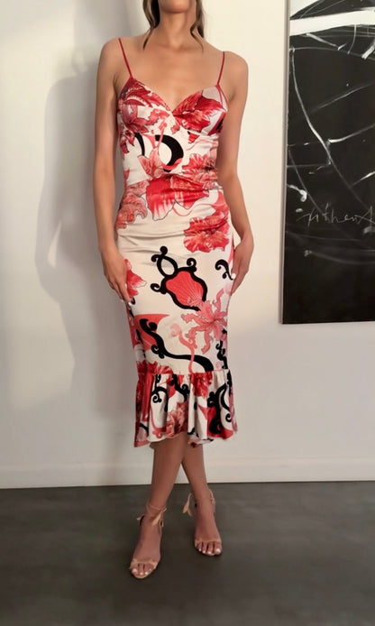 Just Cavalli Coral and Red S/S 2004 Mermaid Dress (L / IT 44)