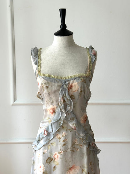 Dolce Gabbana D&G Blue Floral Silk Dress Spring / Summer 2004 (S-M) Ciao Kasia Dolce Gabbana D&G Blue Floral Silk Dress Spring / Summer 2004 (S-M) Ciao Kasia