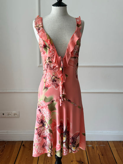 Roberto Cavalli Orchid Dress in Peach Spring / Summer 2004 (M)