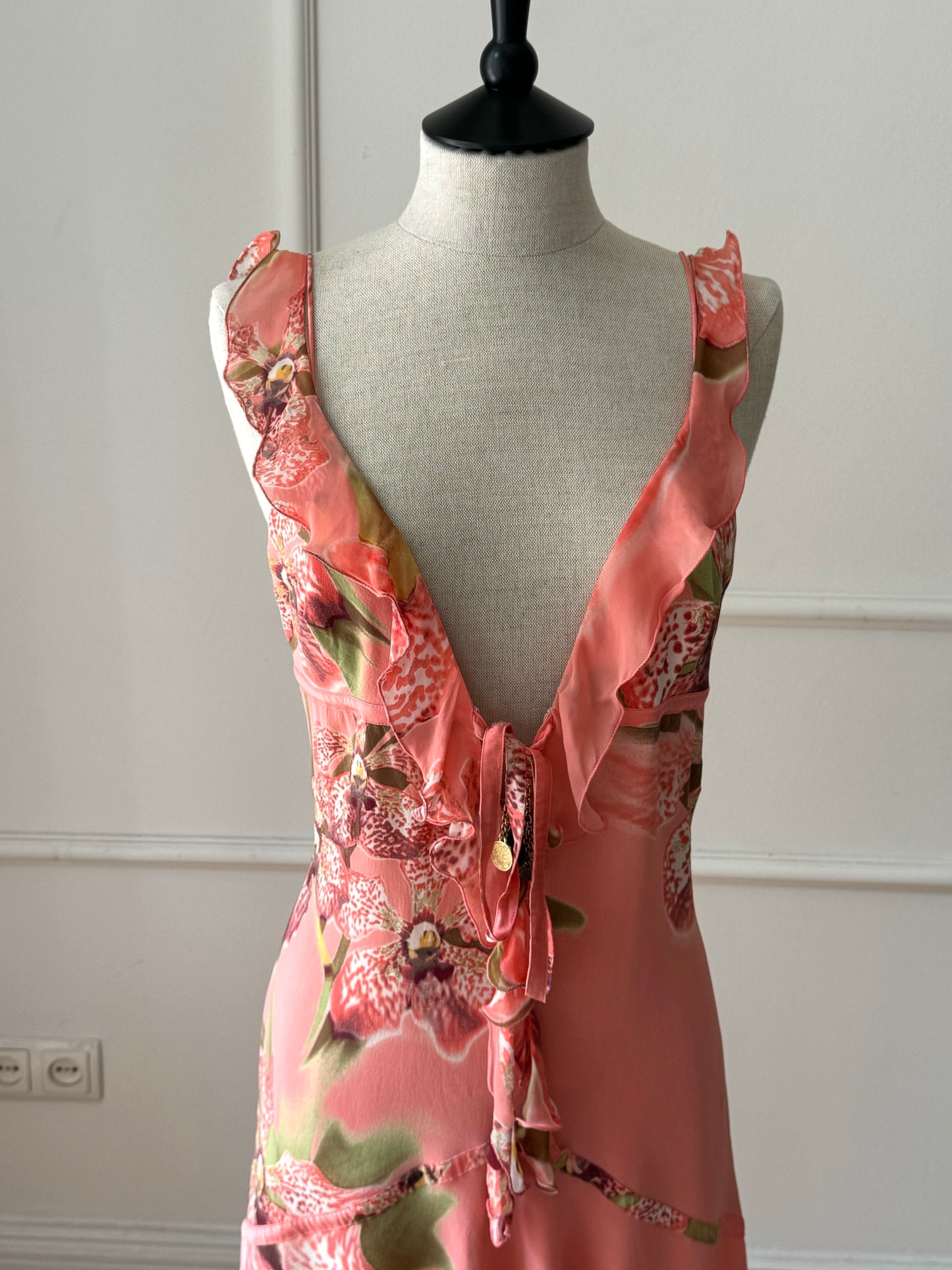 Roberto Cavalli Orchid Dress in Peach Spring / Summer 2004 (M)