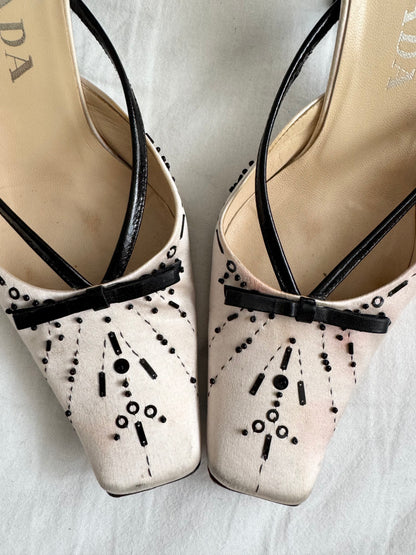 ICONIC Prada Beaded Ribbon Mules S/S 2000 (EU 38)