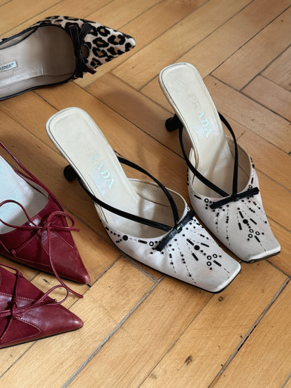 ICONIC Prada Beaded Ribbon Mules S/S 2000 (EU 38)