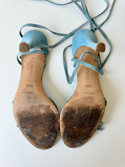 Manolo Blahnik Vintage Blue Ribbon Suede Sandals (EU 37,5)