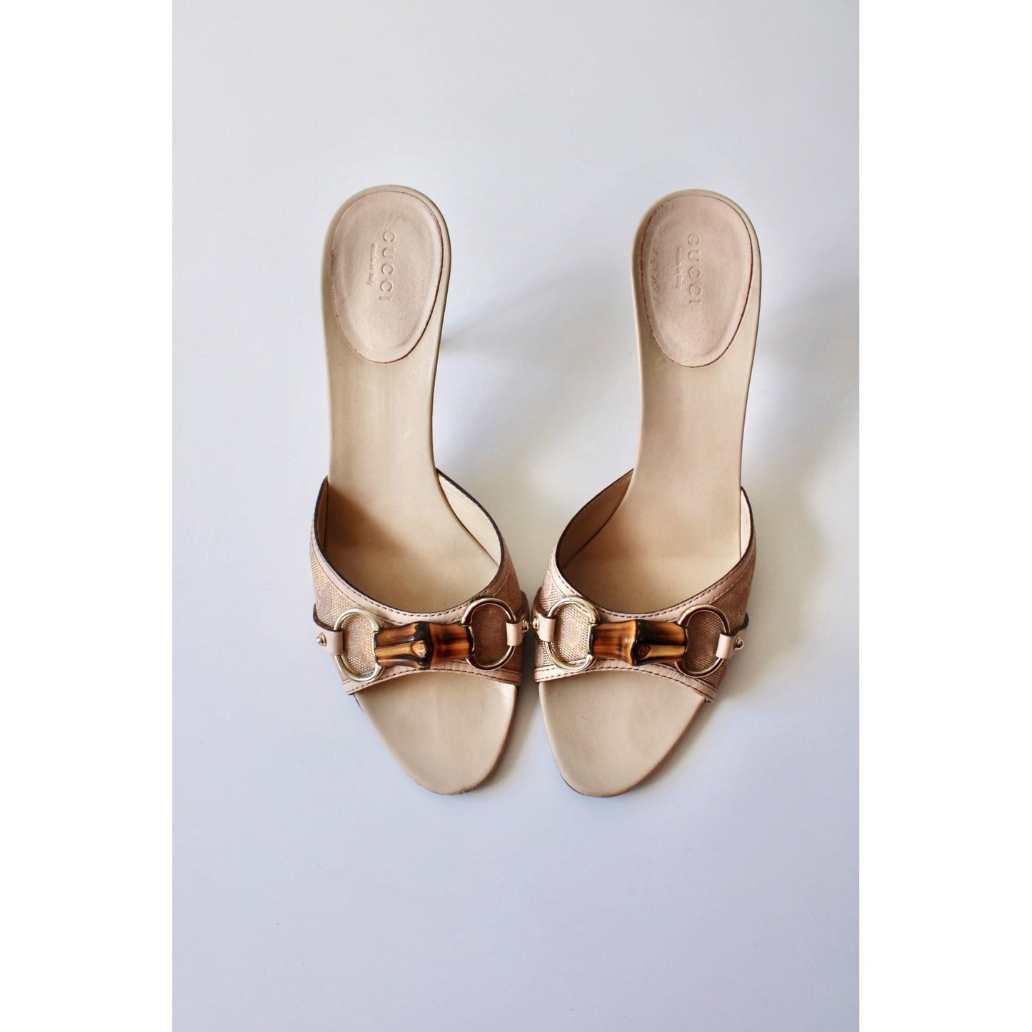 Vintage Gucci Horsebit Mules Beige and Gold (EU 39)