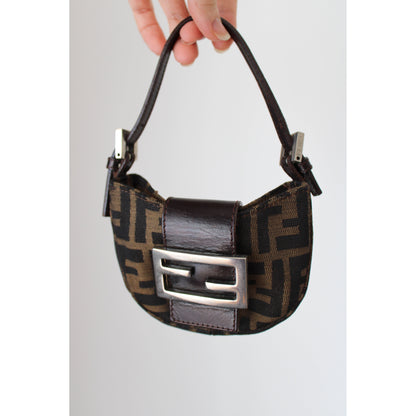 Fendi vintage croissant mini bag, Fendi preloved croissant micro bag, Fendi preowned croissant mini handbag, Fendi Zucca monogram bag, Fendi vintage Zucca, Fendi micro bag, Authentic designer micro bags