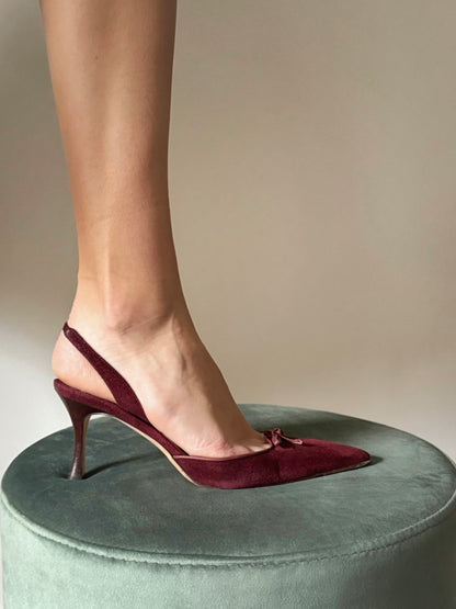 Manolo Blahnik Vintage Burgundy Suede Pumps Slingbacks (EU 38,5-39)