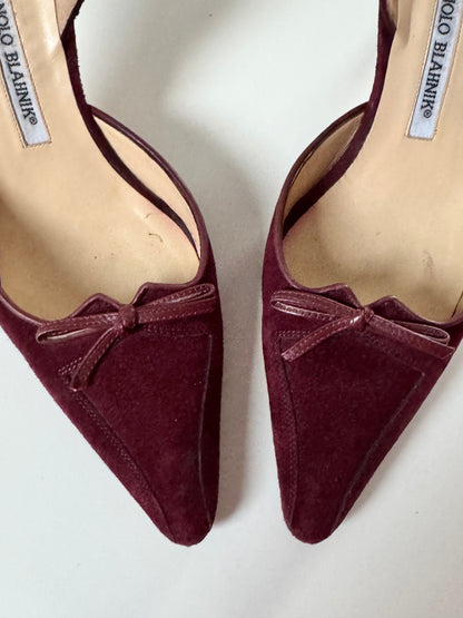 Manolo Blahnik Vintage Burgundy Suede Pumps Slingbacks (EU 38,5-39)