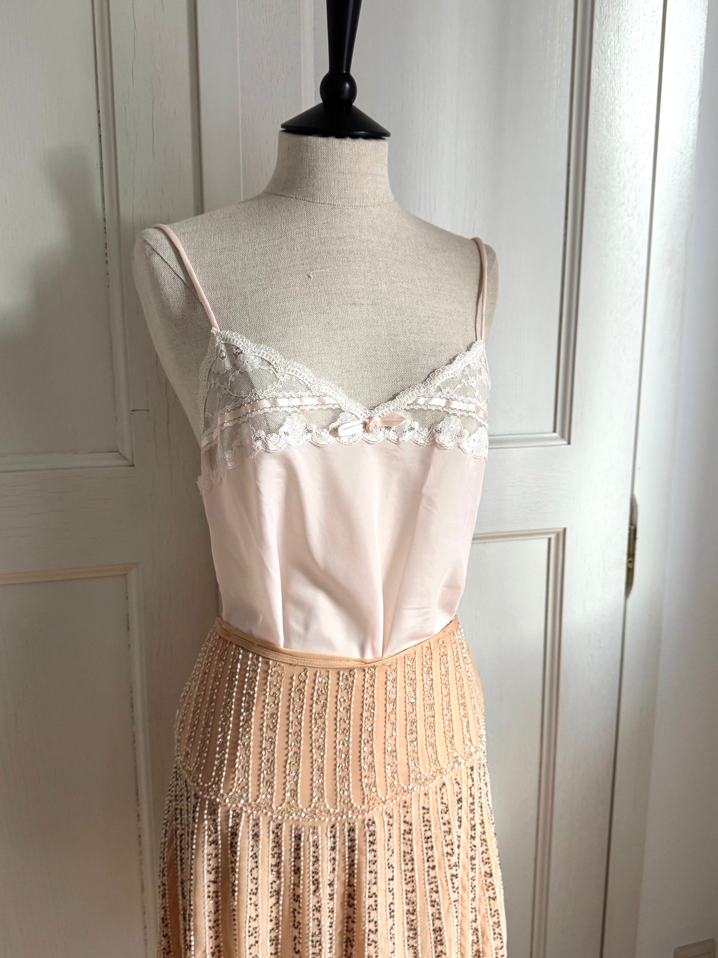 Vintage Christian Dior Pink Top & Blumarine Beaded Sequin Skirt Set (M)