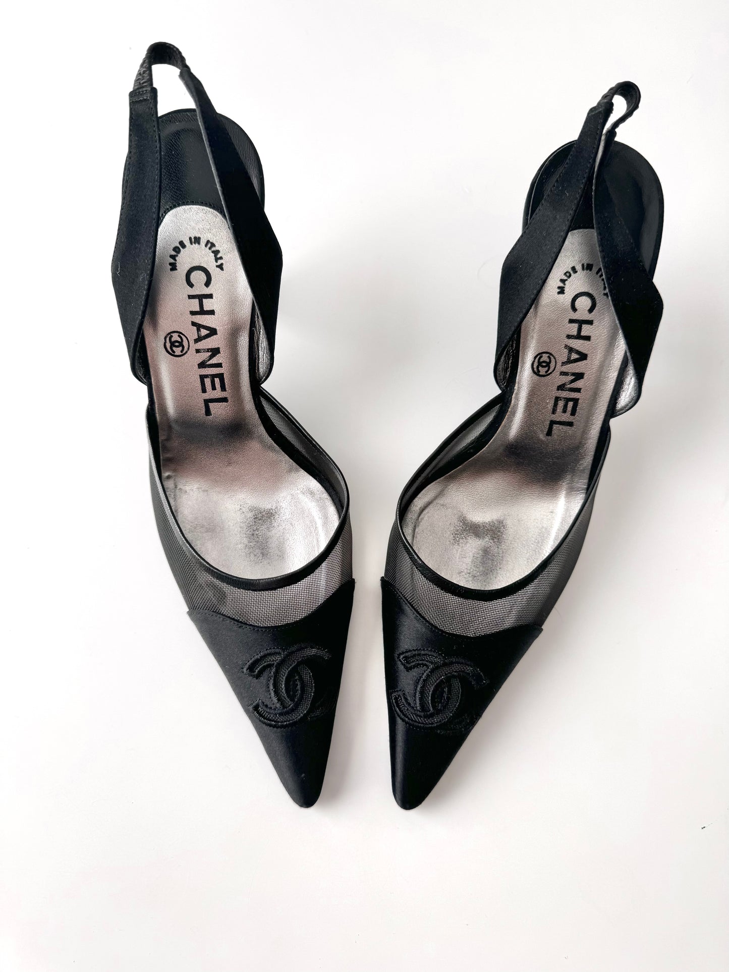 ICONIC Chanel Vintage Mesh Slingback Heels in Black (EU 36,5)